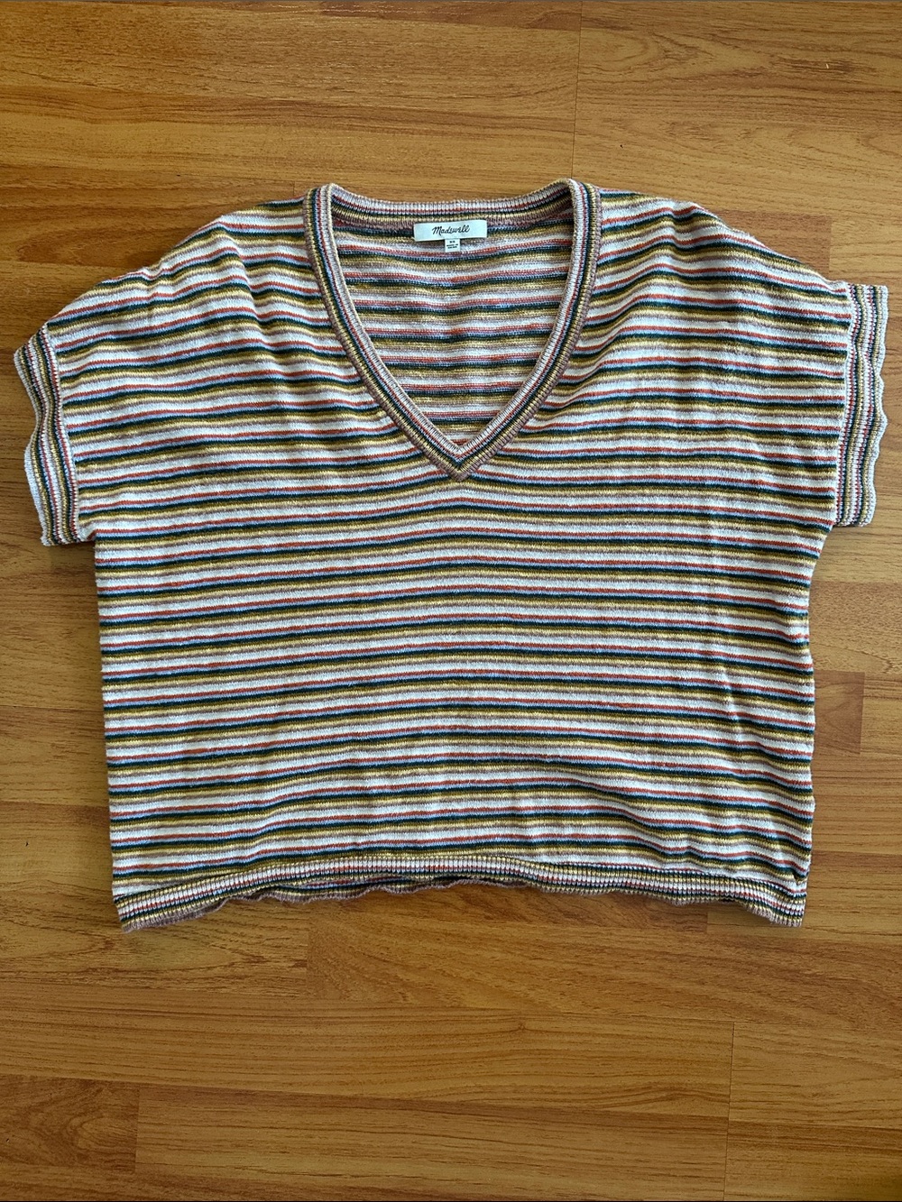 Madewell Striped V-Neck Knit Crop Top — Multicolor Stripes